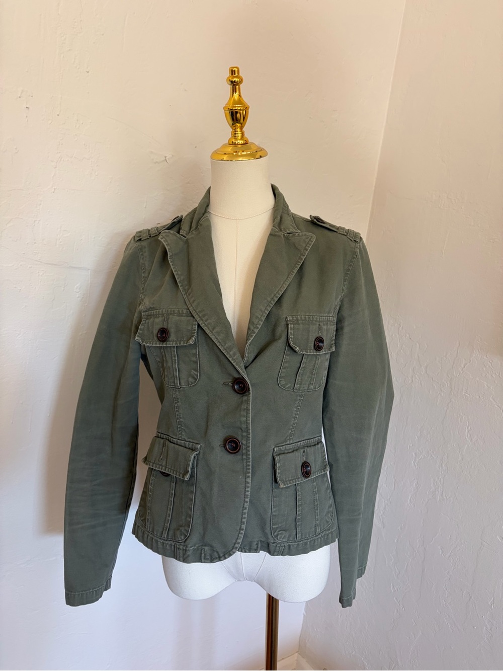 Women's Olive Green Utility Jacket with Button Front